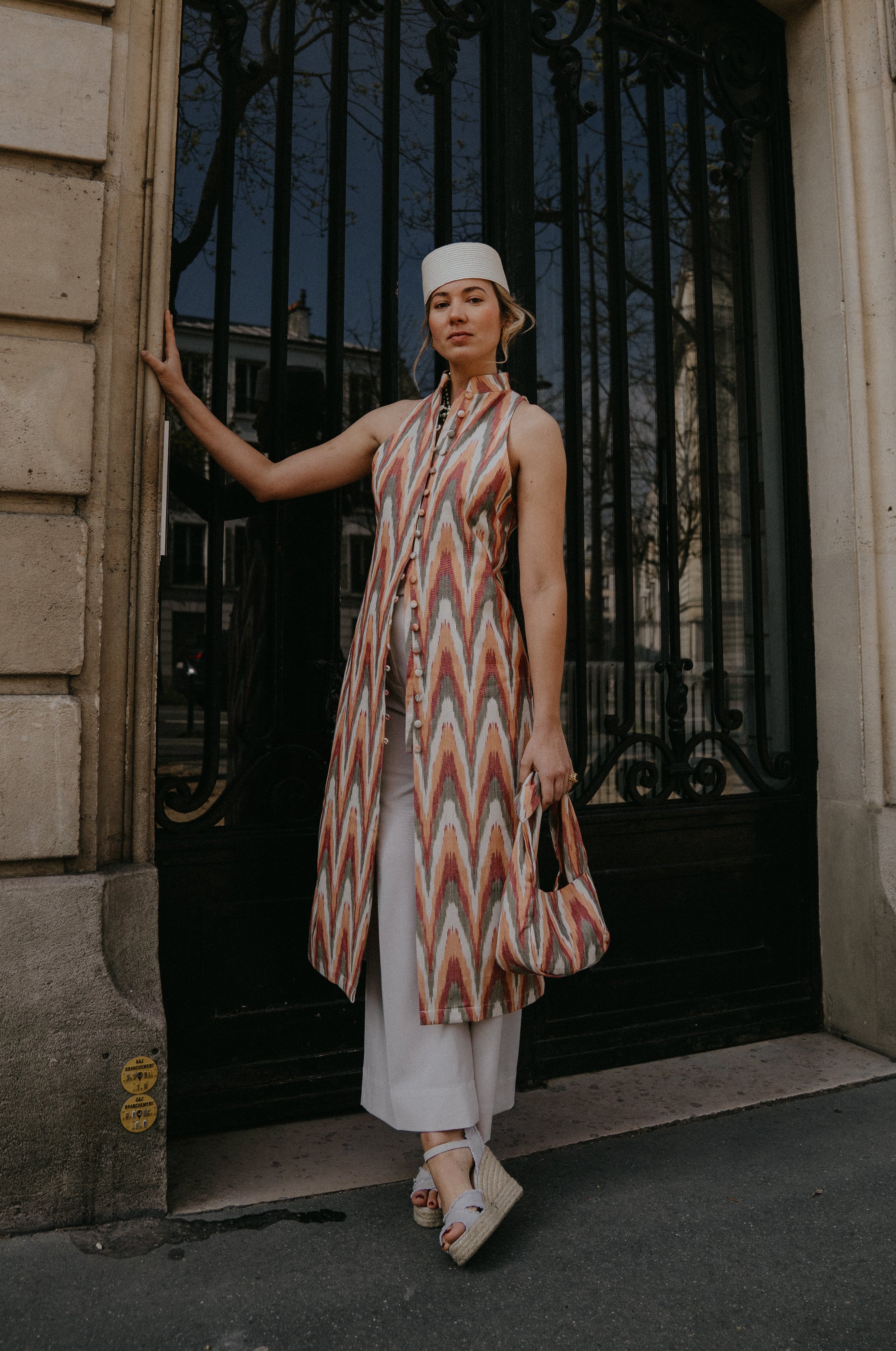 long dress vest Jeonseon - Set: Long-Sleeve Midi A-Line Dress + Vest